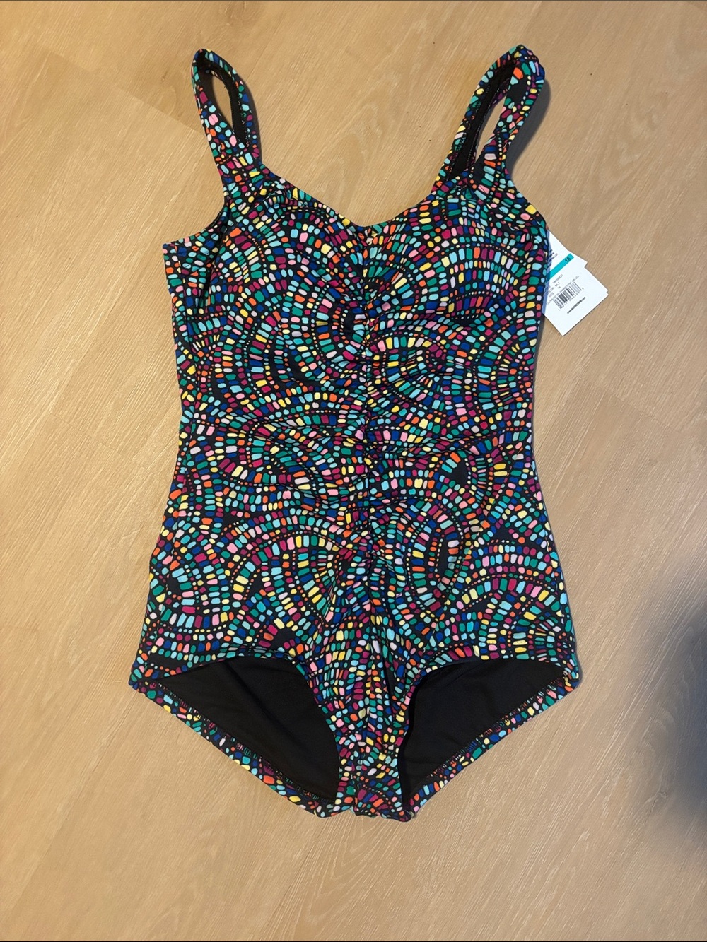 NWT Maxine of Hollywood Colorburst Spa Shirred Front Girl Leg One Piece size 16